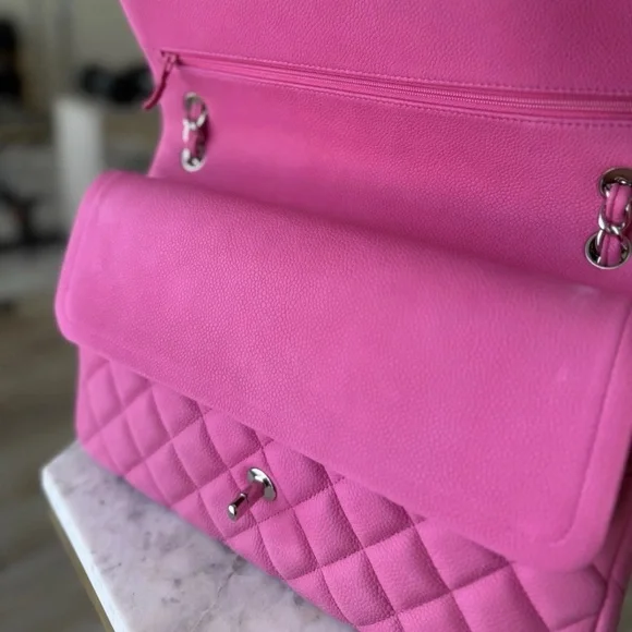 CHANEL Classic Double Flap Bag – Pink Mat Leather, Silver Hardware - Picture 2 of 8